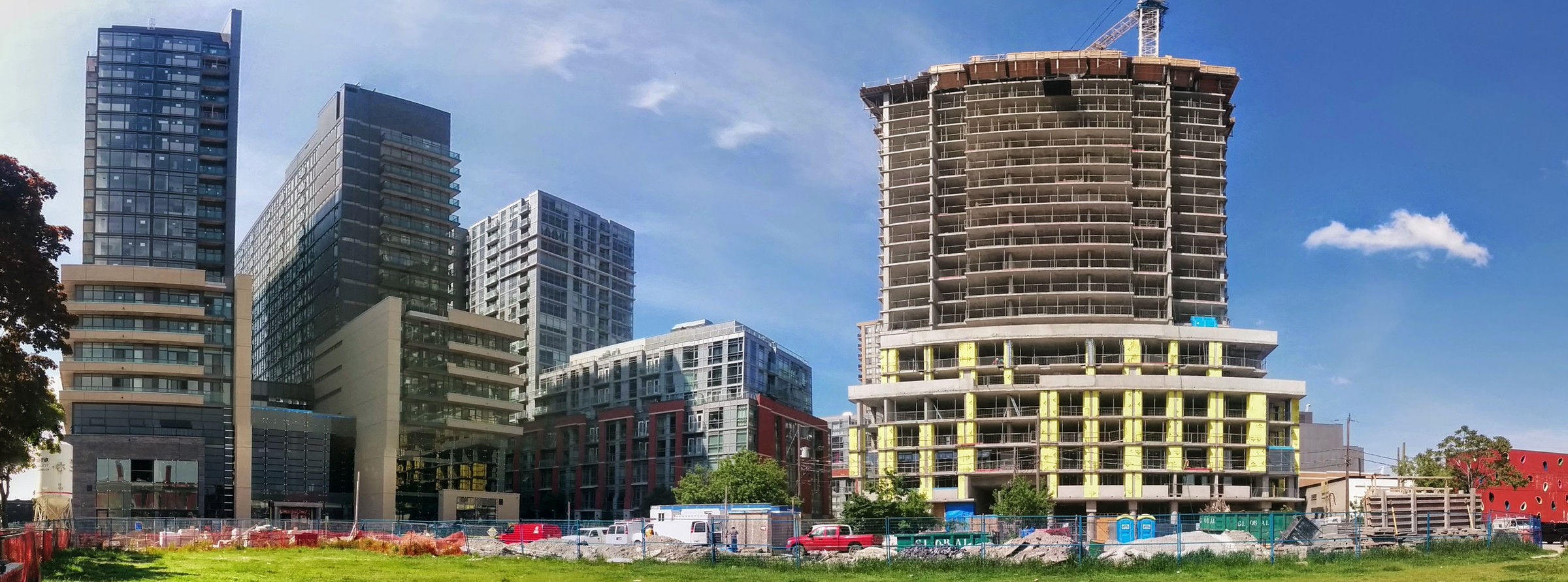 Triangle Park, Toronto. Right to left: Epic on Triangle Park, Westside Lofts, Edge on Triangle Park.